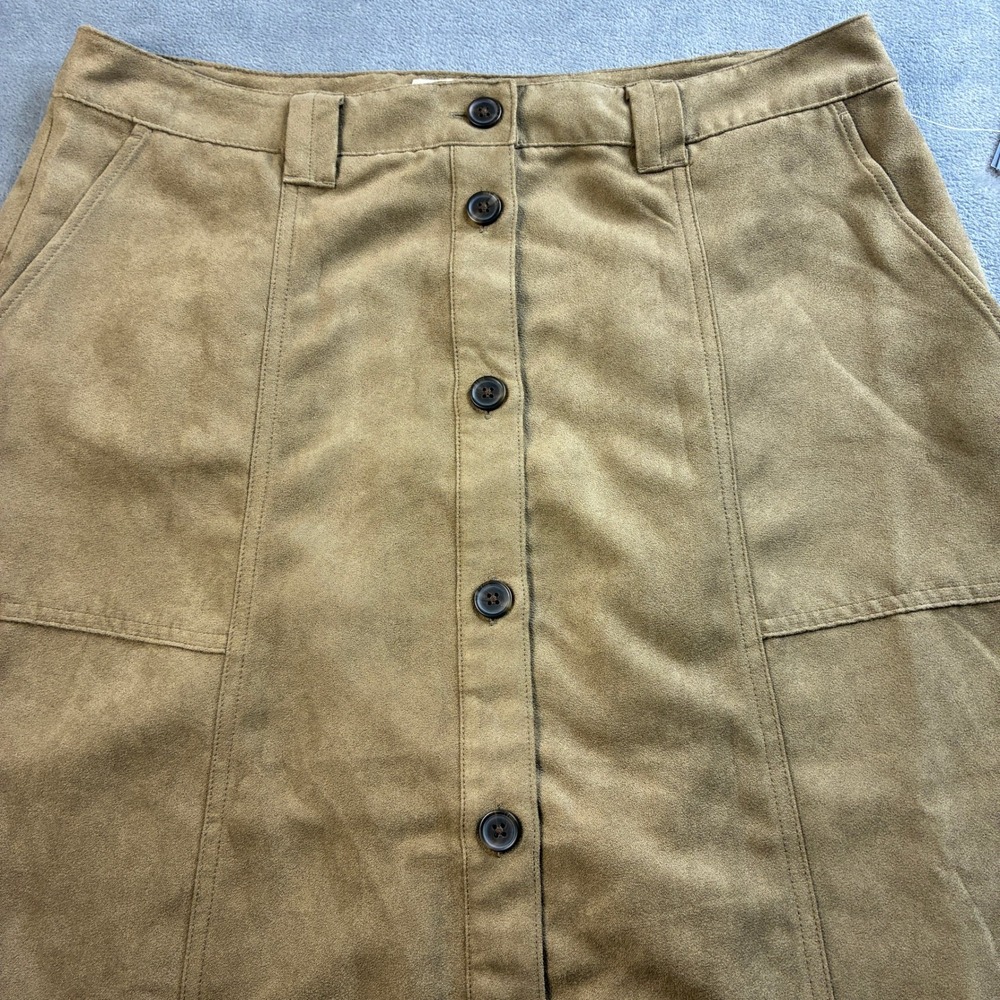 NWT Universal Thread Women's Size 12 Tan Faux Suede Button Front Midi Skirt - Picture 11 of 16